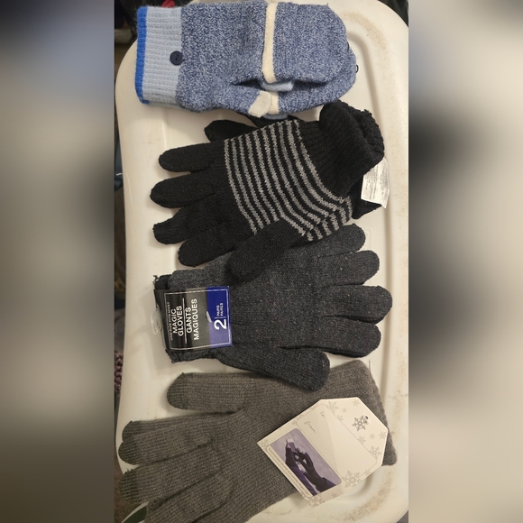 Multiples Accessories - NWT 4 pairs of Womens Winter Gloves - Blue mittens, Black stripe, and Grays